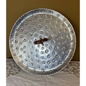 Vintage Hand-Hammered Aluminum‎ Tray Acorn Pattern Brass Handle 14"
